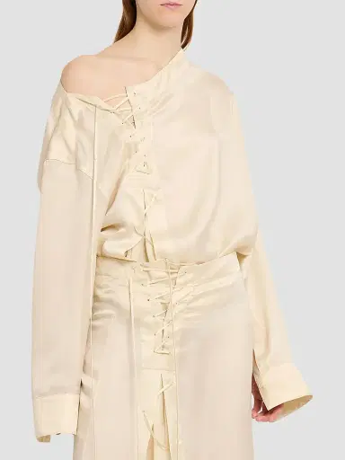 Ferragamo Women's Satin Lace-Up Blouse | Thumbnail 4 Ferragamo Women's Satin Lace-Up Blouse | Thumbnail 4