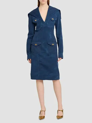 Ferragamo Women's Cotton Gabardine Midi Dress | Thumbnail 3 Ferragamo Women's Cotton Gabardine Midi Dress | Thumbnail 3