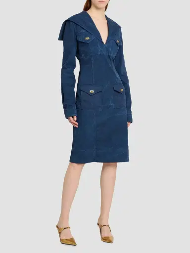 Ferragamo Women's Cotton Gabardine Midi Dress | Thumbnail 4 Ferragamo Women's Cotton Gabardine Midi Dress | Thumbnail 4