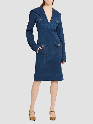 Ferragamo Women's Cotton Gabardine Midi Dress | Thumbnail 6 Ferragamo Women's Cotton Gabardine Midi Dress | Thumbnail 6