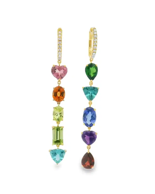 LISA NIK Multi Gemstone Diamond Drop Earrings