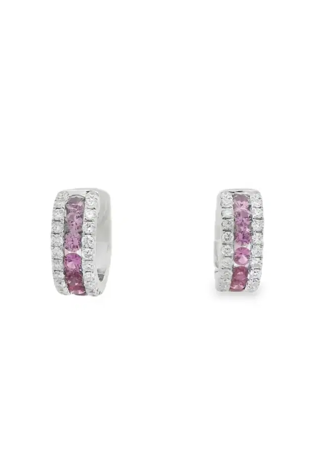 LISA NIK Pink Sapphire Diamond Ombre Hoop Earrings