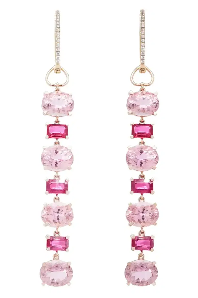 LISA NIK Pink Tourmaline Ruby Diamond Drop Earrrings