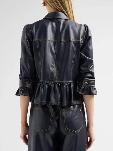 Cinq à Sept Women's Delanie Ruffled Faux-Leather Jacket | Thumbnail 3 Cinq à Sept Women's Delanie Ruffled Faux-Leather Jacket | Thumbnail 3