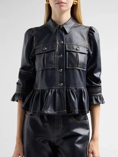 Cinq à Sept Women's Delanie Ruffled Faux-Leather Jacket | Thumbnail 5 Cinq à Sept Women's Delanie Ruffled Faux-Leather Jacket | Thumbnail 5