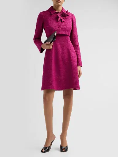 Teri Jon by Rickie Freeman Women's 3D Flower Appliqué Bouclé Cropped Jacket | Thumbnail 2 Teri Jon by Rickie Freeman Women's 3D Flower Appliqué Bouclé Cropped Jacket | Thumbnail 2