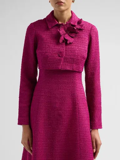 Teri Jon by Rickie Freeman Women's 3D Flower Appliqué Bouclé Cropped Jacket | Thumbnail 5 Teri Jon by Rickie Freeman Women's 3D Flower Appliqué Bouclé Cropped Jacket | Thumbnail 5