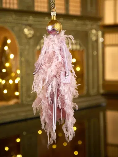 De Carlini Soffieria Fashionista In Feather Gown Glas Ornament | Thumbnail 1 De Carlini Soffieria Fashionista In Feather Gown Glas Ornament | Thumbnail 1