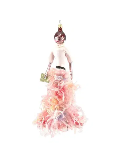 De Carlini Soffieria Fashionista In Feather Skirt Glass Ornament | Thumbnail 1 De Carlini Soffieria Fashionista In Feather Skirt Glass Ornament | Thumbnail 1