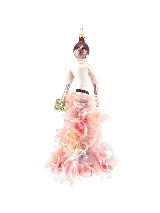 De Carlini Soffieria Fashionista In Feather Skirt Glass Ornament