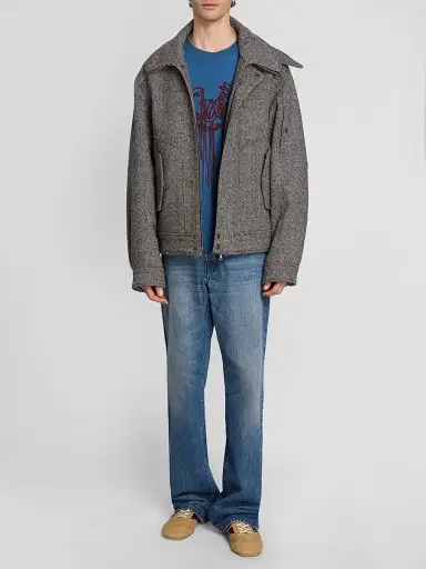 Dries Van Noten Men's Tweed Wool Zip-Front Jacket | Thumbnail 2 Dries Van Noten Men's Tweed Wool Zip-Front Jacket | Thumbnail 2
