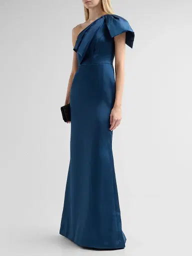 THEIA Women's Cathy One-Shoulder Bow Gown - Shadow Petal - Size 16 | Thumbnail 4