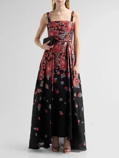 THEIA Women's Ginevra Floral Jacquard Gown - Crimson Bloom Black - Size 16 | Thumbnail 2