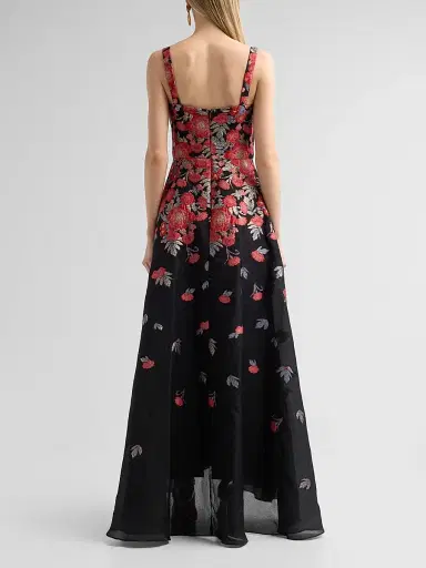 THEIA Women's Ginevra Floral Jacquard Gown - Crimson Bloom Black - Size 16 | Thumbnail 3
