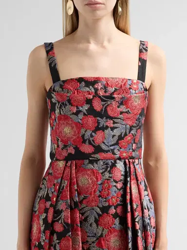 THEIA Women's Ginevra Floral Jacquard Gown - Crimson Bloom Black - Size 16 | Thumbnail 5