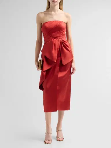 THEIA Women's Dorothea Draped Bow Dress - Crimson Bloom - Size 16 | Thumbnail 2