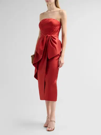 THEIA Women's Dorothea Draped Bow Dress - Crimson Bloom - Size 16 | Thumbnail 4