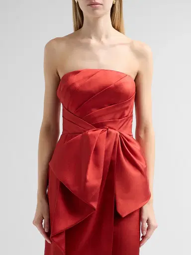 THEIA Women's Dorothea Draped Bow Dress - Crimson Bloom - Size 16 | Thumbnail 5
