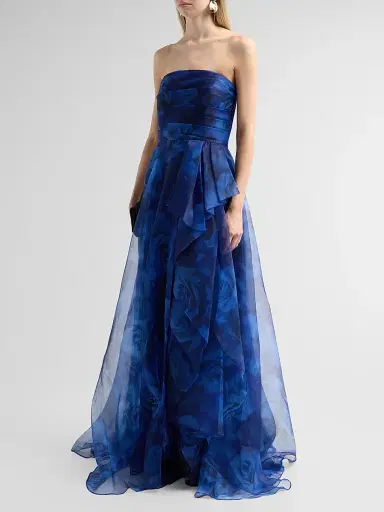 THEIA Women's Fahreta Floral Organza Strapless Gown - Blurred Roses - Size 16 | Thumbnail 4