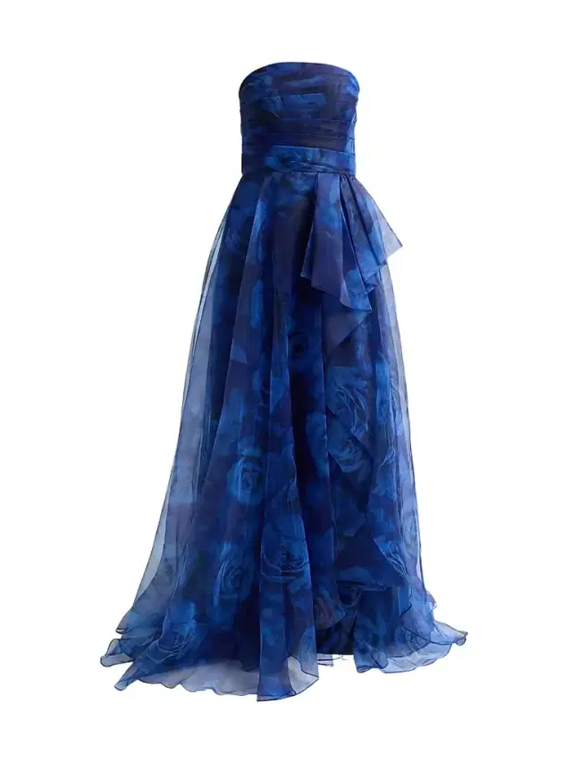 THEIA Women's Fahreta Floral Organza Strapless Gown - Blurred Roses - Size 16