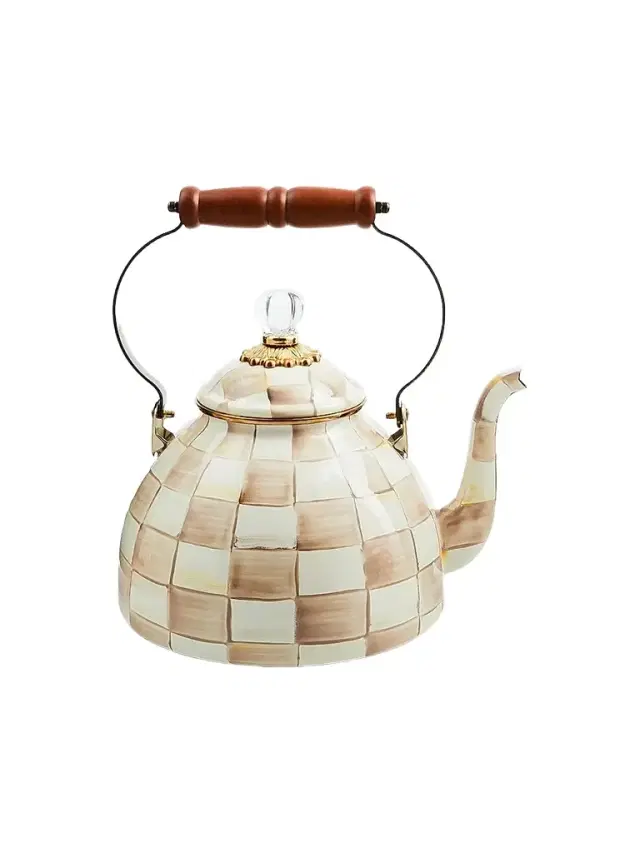 MacKenzie-Childs Mocha Check Tea Kettle