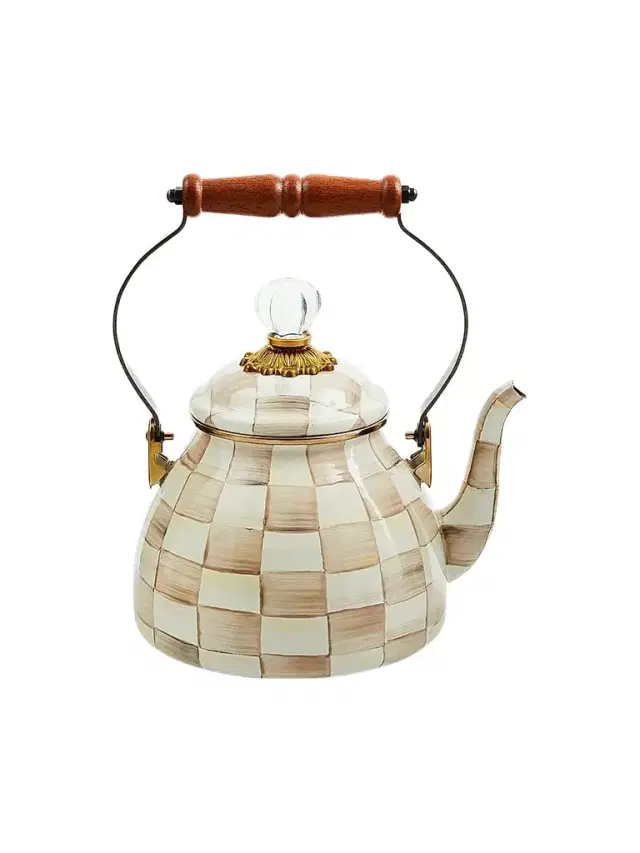 MacKenzie-Childs Mocha Check Tea Kettle