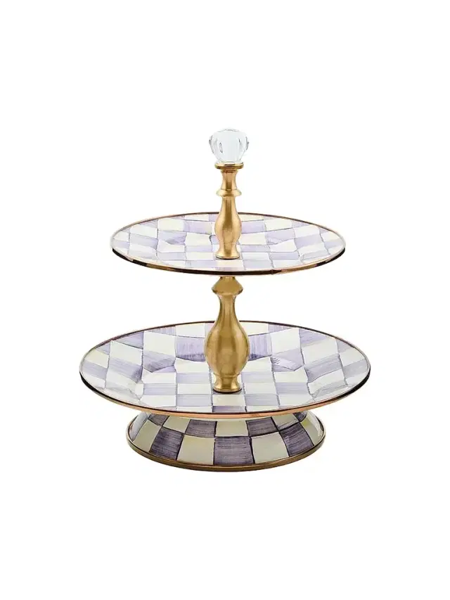 MacKenzie-Childs Violet Check 2-Tier Sweet Stand