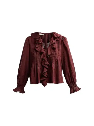 DÔEN Women's Hardy Pintuck Cotton Ruffle V-Neck Blouse | Thumbnail 1 DÔEN Women's Hardy Pintuck Cotton Ruffle V-Neck Blouse | Thumbnail 1