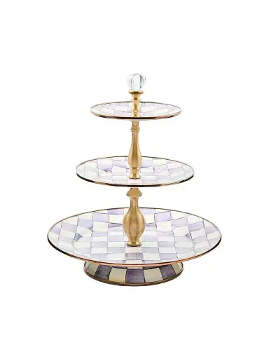 MacKenzie-Childs Violet Check 3-Tier Sweet Stand | Thumbnail 1 MacKenzie-Childs Violet Check 3-Tier Sweet Stand | Thumbnail 1
