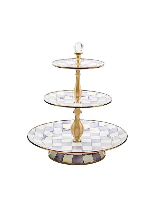 MacKenzie-Childs Violet Check 3-Tier Sweet Stand