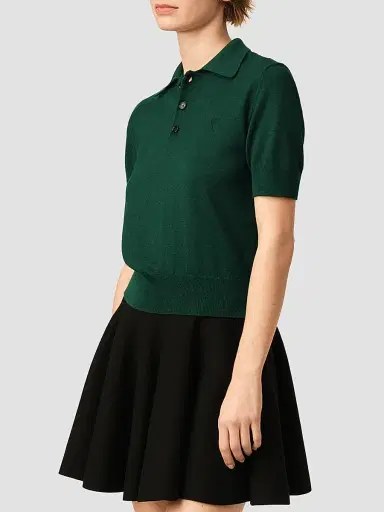 AMI PARIS Women's Ami De Coeur Wool Polo Top | Thumbnail 6
