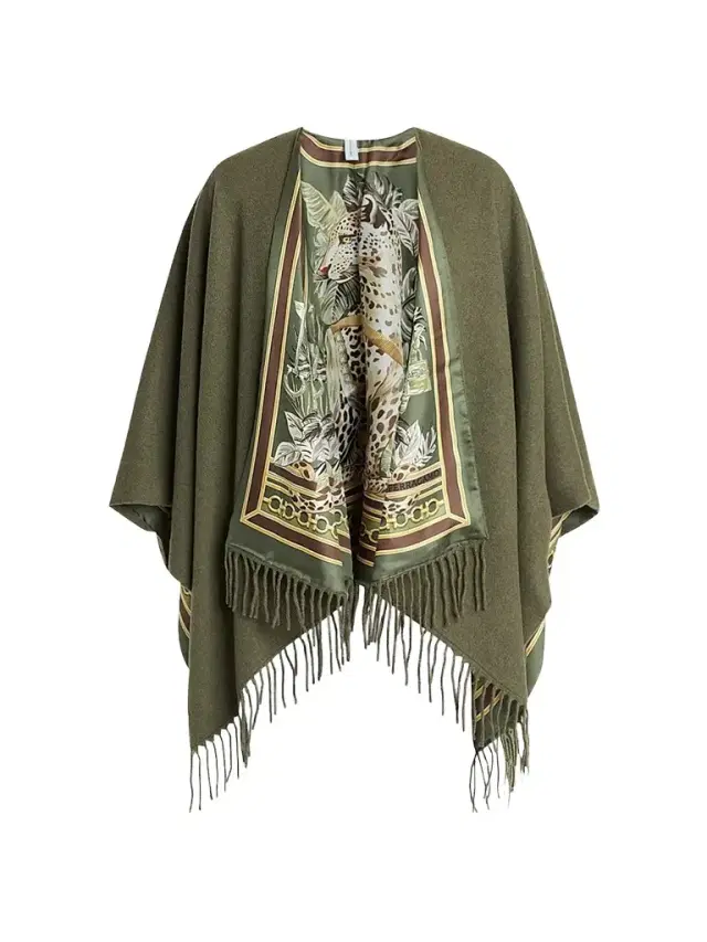 Women's Leopard Print Cashmere-Wool Reversible Cape Women's Leopard Print Cashmere-Wool Reversible Cape