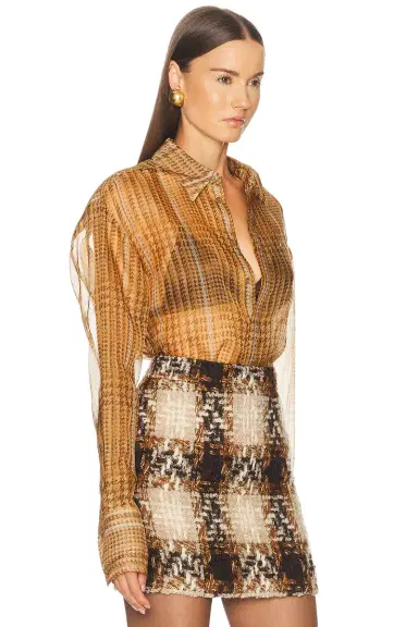 Mugler Plaid Silk Button Down Shirt | Thumbnail 2