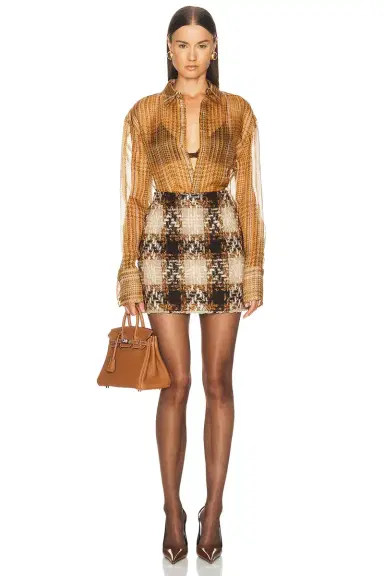 Mugler Plaid Silk Button Down Shirt | Thumbnail 4