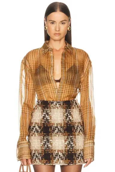 Mugler Plaid Silk Button Down Shirt | Thumbnail 1