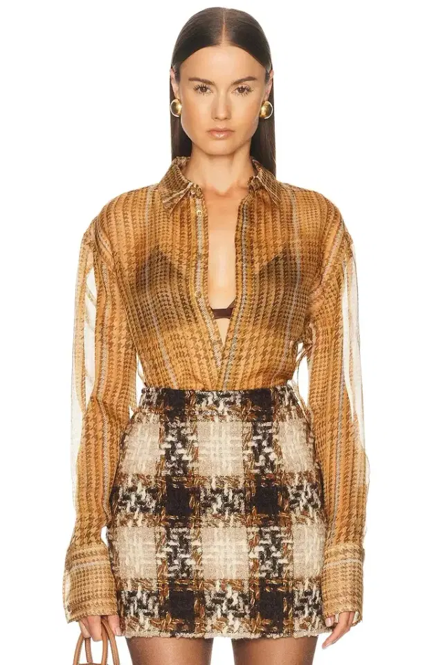 Mugler Plaid Silk Button Down Shirt