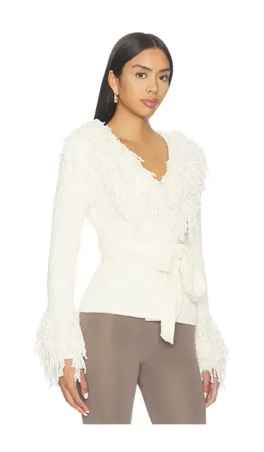 Naked Wardrobe Knit Fringe V-neck Cardigan | Thumbnail 2