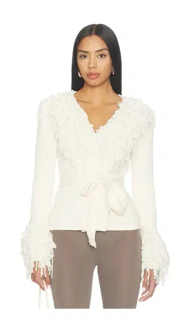 Naked Wardrobe Knit Fringe V-neck Cardigan | Thumbnail 1