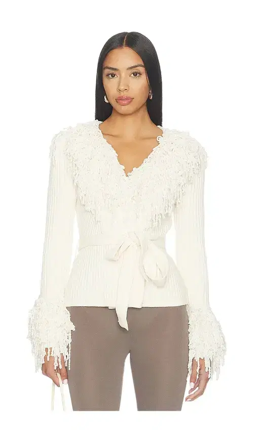 Naked Wardrobe Knit Fringe V-neck Cardigan