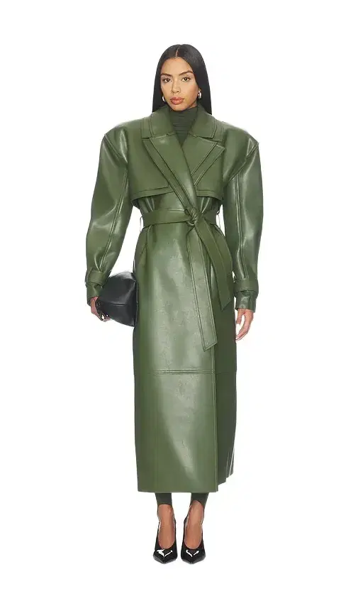 Naked Wardrobe Double Collar Faux Leather Trench Coat