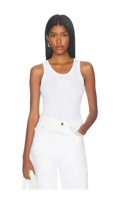 Ganni Compact Pointelle Rib Jersey Tank Top | Thumbnail 1 Ganni Compact Pointelle Rib Jersey Tank Top | Thumbnail 1