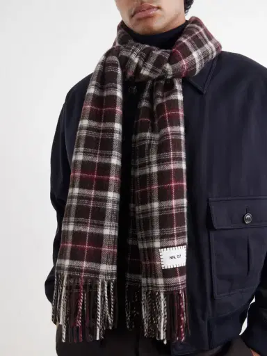 NN07 Fringed Checked Wool Scarf - Men | Thumbnail 3