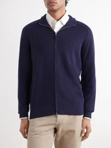 Zegna Cashmere and Silk-Blend Zip-Up Cardigan - Men | Thumbnail 3