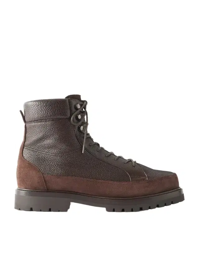 Brunello Cucinelli Shearling-Lined Suede-Trimmed Textured-Leather Lace-Up Boots - Men