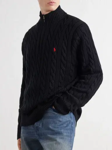 Polo Ralph Lauren Logo-Embroidered Cable-Knit Cotton Half-Zip Sweater - Men | Thumbnail 3