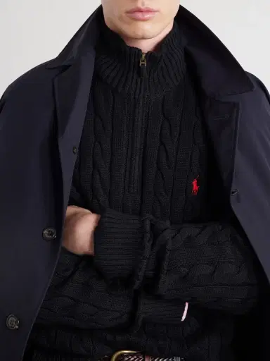 Polo Ralph Lauren Logo-Embroidered Cable-Knit Cotton Half-Zip Sweater - Men | Thumbnail 5