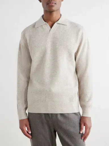 Hartford Ribbed Recycled Wool and Cashmere-Blend Polo Shirt - Men | Thumbnail 3