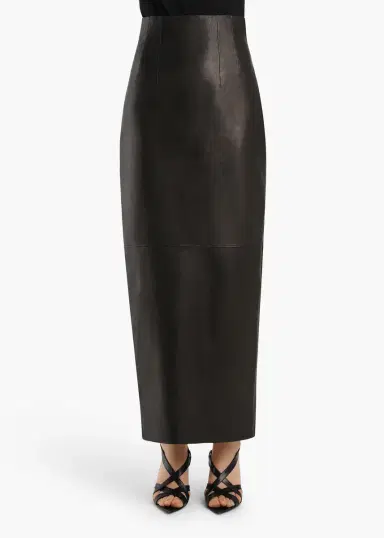 Khaite Loxley Skirt In Black Leather | Thumbnail 3