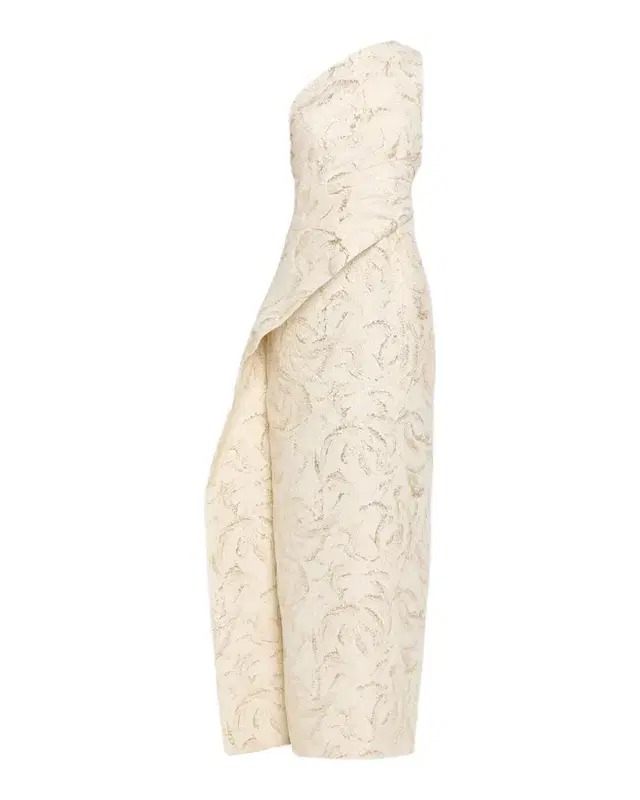 Rickie Freeman for Teri Jon One-Shoulder Metallic Jacquard Column Gown