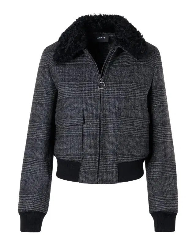 Akris Kalla Prince Of Wales Bomber Jacket With Detachable Lamb Shearling Collar